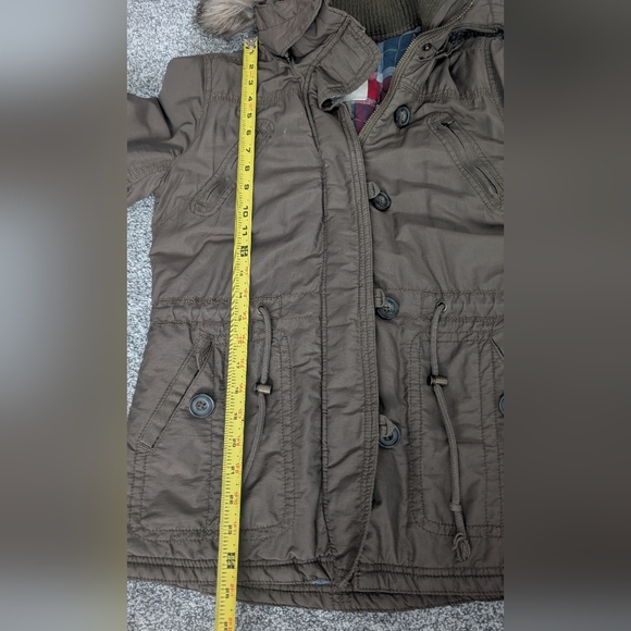 VTG Y2K American Eagle Bomber Jacket Coat Faux Fur Flannel Plaid Lined Womens XS - Picture 9 of 11